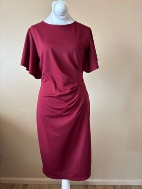 Mi Burgundy Midi Dress with Flutter Sleeves